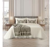 Casa da Laura Couvre-lit d'été avec dentelle ivoire 240 x 260 cm pour lit de 140/150/160 cm - Couvre-lit d'été avec imprimé élégant
