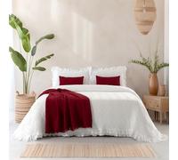 Casa da Laura Couvre-lit en coton blanc avec volant - Couvre-lit 240 x 260 cm pour lit de 135/140/150/160 - Couvre-lit élégant Clara