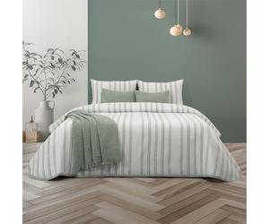 Casa da Laura - Couvre-lit vert à rayures Marie 280 x 260 cm pour lit de 200 cm, 50 % coton et 50 % polyester, imprimé à rayures