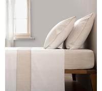 Casa da Laura - Parure de lit Marron à Rayures 200 Fils pour Lit Double 160-2 Personnes - 100% Coton Doux - Drap Plat, Drap Housse et Deux Taies d'oreiller