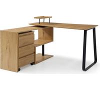 Casa Dolce Bureau d'angle PLATANA, marron, 140x120x76 cm, table en L, pliable, 1 petite étagère surélevée