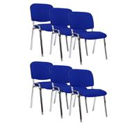 Casa Dolce Chaise visiteur empilable SONDE, set de 6, bleu & chrome, 50x55x80 cm, assise et dossier rembourrés, charge admissible 100 kg