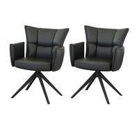 Casa Dolce LESTE Chaise de salle à manger, lot de 2, noir, cuir de vachette véritable, ressorts ensachés, pivotant à 360