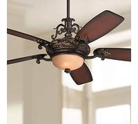 Casa Esperanza Ventilateur de plafond vintage avec lumière LED à intensité variable Télécommande bronze/doré Pales en teck pour salon, cuisine, chambre à coucher, salle à manger familiale 142,2 cm