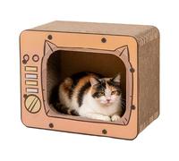 Casa Grattoir pour chats en forme de TV antidérapant escalade interactive Grande maison en carton à gratter pour chats pour lapin et hamster Enrichissement Jeu de protection de canapé et meubles