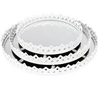 CASA HEAVEN Lot de 3 plateaux ronds avec miroir - plateaux décoratifs shabby chic en métal et verre - élégants centres de table et organisateur pour parfums, maquillage et bijoux (diamètres 20/25/30