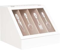 CASA HEAVEN Porte-couverts en bois avec couvercle transparent - Boîte organisateur 4 compartiments pour cuisine - blanc, 26 x 24 x 30 cm résistant en bois pour cuillères, fourchettes et couteaux