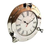 Casa INDUSTRIES Horloge murale nautique argentée de 30,5 cm, hublot de bateau, style plage, décoration d'intérieur, miroir à suspendre