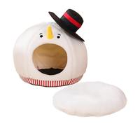 Casa Lit pour chats - Lit pour animaux de compagnie chaud fermé avec bonhomme de neige et tapis lavable | Hiver pour chats - pour fenêtre, chaise, canapé, chambre refuge intérieur