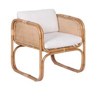 Casa Moro BIMA CF2221 Fauteuil en rotin avec 2 coussins et accoudoirs extra large en rotin naturel | Chaise rétro bohème chic pour jardin, terrasse, salle à manger