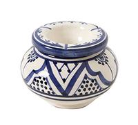 Casa Moro Cendrier marocain en céramique bleu/blanc avec couvercle Ø 12 cm | Cendrier coupe-vent peint à la main & fait main | Artisanat de Marrakech | KE5000
