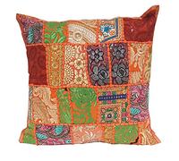 Casa Moro Coussin Patchwork Oriental Mar88 Orange 40x40 cm avec Rembourrage brodé et Paillettes - Belle décoration - Coussin de canapé, Coussin de Sol & idée Cadeau - MA8803