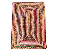 Casa Moro Esha MA6003 Tapis en jute rectangulaire Multicolore 80 x 120 cm | Style bohème chic en jute et coton tressé et cousu à la main | Tapis de salon naturel