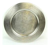 Casa Moro Hoyam TBB407S Plateau de service marocain rond en métal argenté Ø 40 cm Plateau à thé oriental Artisanat de Marrakech Plateau Ramadan Décoration de table