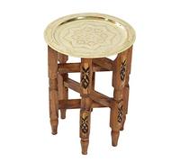 CASA Moro | Karam 40 Table à thé Marocaine avec Plateau en Laiton Ø 40 cm | Table Pliante en Bois Fait Main avec Plateau de Service Couleur Or TA6060