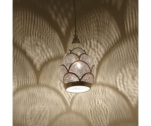 Casa Moro Lampe suspendue orientale Véritable laiton argenté Artisanat Egypte Superbes effets lumière 1001 nuit Samak D17