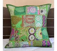 Casa Moro MAR MA8403 Coussin oriental patchwork vert 40 x 40 cm avec rembourrage brodé et paillettes Boho Chic Coussin décoratif Coussin de canapé & idée cadeau pour la fête des mères Pâques