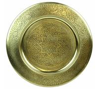 Casa Moro Plateau de service marocain Nermin - Diamètre : 40 cm - Rond - En métal - Aspect doré vieilli - Plateau à thé oriental - Pour Pâques, fête des mères, décoration d'intérieur - TTB407G