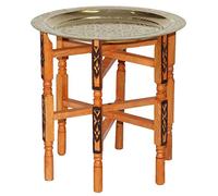 Casa Moro Table à thé orientale Karam 60 avec plateau en laiton Ø 60 cm | Table pliante en bois avec plateau de service couleur or | TA6063