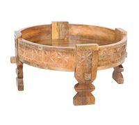 Casa Moro Table de travail Rakim naturel, diamètre 50 cm, ronde x hauteur 26 cm, en bois massif sculpté, style ancien marocain vintage, canapé