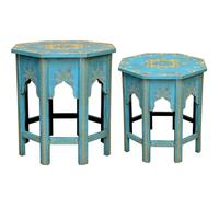 Casa Moro Tables d'appoint orientales Saada Lot de 2 en Bois Massif Peint à la Main Style marocain MA-32-47