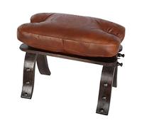 Casa Moro Tabouret marocain Sadia avec coussin d'assise en cuir véritable et structure en bois pliable | Artisanat de Marrakech | Tabouret oriental Couleur marron