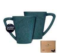 CASA NATURO ® Lot de 2 tasses à café en bois de pin de 200 ml avec poignées | Tasses à cappuccino incassables et durables | Passe au micro-ondes | Cadeau de café | Bleu sarcelle