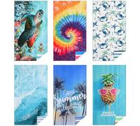 Casa Platino Ensemble de serviettes de plage de 6 pièces - Serviettes en microfibre extra grandes de 180 x 81 cm sans sable, à séchage rapide et légères avec impressions recto-verso, sac en maille