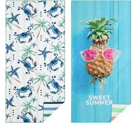 Casa Platino Lot de 2 grandes serviettes de plage surdimensionnées en microfibre anti-sable, légères, à séchage rapide, pour adultes, voyages, vacances, imprimées des deux côtés, durables, douces,