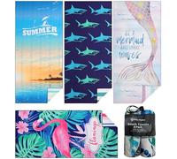 Casa Platino Lot de 4 grandes serviettes de plage surdimensionnées en microfibre anti-sable, légères, imprimées des deux côtés pour voyage, camping, adultes, vacances, 180 x 81 cm (Barbadose)