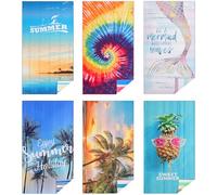 Casa Platino Lot de 6 serviettes de plage en microfibre - Très grande taille - 180 x 81 cm, anti-sable, à séchage rapide, légères, douces, imprimées des deux côtés pour adultes, enfants, voyages,