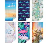 Casa Platino Lot de 6 serviettes de plage surdimensionnées en microfibre anti-sable - Séchage rapide, légères, imprimées des deux côtés - 180 x 81 cm - Pour voyage, camping, adultes, enfants, vacances