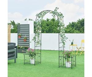 casa.pro Arche à Rosiers avec 2 Jardinières Support pour Plantes Grimpantes Lierre Glycine Arche de Mariage Voûte Arcade Romantique pour Jardin Acier 220 x 202 x 50 cm Noir