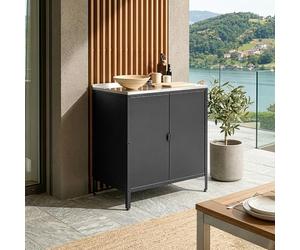 casa.pro Armoire Basse de Jardin Bolognano 92 x 80 x 50 cm Noir Mat | meuble de rangement, pour extérieur et intérieur, placard polyvalent, terrasse, balcon, stockage, barbecue