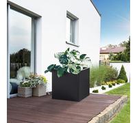 casa.pro Bac à Plantes Jardinière avec Trou Intégré Pot de Fleurs Carré Extérieur en Toute Saison Élégant Résistant Déco Jardin Balcon Terasse en Acier Galvanisé 60 x 60 x 60 cm Noir