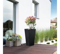 casa.pro Bac à Plantes Jardinière Pot de Fleurs de Grand Taille Extérieur Élégant Résistant avec Plaque Insérable et Trou Integré Jardin Balcon Terasse en Acier Galvanisé 76 x 39 x 39 cm Noir