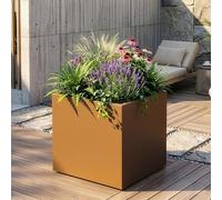 casa.pro Bac à Plantes Vaargel Jardinière avec Trou de Drainage Intégré Pot de Fleurs Extérieur et Intérieur en Toute Saison Résistant Jardin Balcon Terasse Acier 60 x 60 x 60 cm Marron