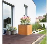 casa.pro Bac à Plantes Vaargel Jardinière avec Trou de Drainage Intégré Pot de Fleurs Extérieur et Intérieur en Toute Saison Résistant Jardin Balcon Terasse Acier 50 x 50 x 50 cm Rouille Noble