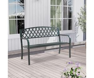 casa.pro Banc de Jardin d'Extérieur avec Accoudoirs Confortable Dossier Décoratif 3 Places pour Terrasse Balcon Cour Repos Résistant Capacité 300 kg Acier 127 x 53 x 88 cm Gris Foncé avec Patine Verte