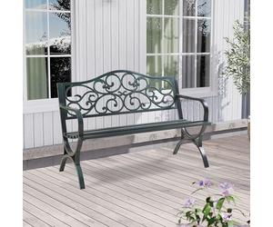 casa.pro Banc de Jardin d'Extérieur avec Accoudoirs Dossier Décoratif Confortable 3 Places pour Terrasse Balcon Cour Repos Résistant Capacité 300 kg Acier 127 x 53 x 79 cm Gris Foncé avec Patine Verte