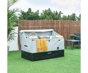 casa.pro Boîte de Rangement d'Extérieur Coffre de Jardin Résistant avec Fentes d'Aération Toit Incliné Poignées Capacité 850 L Acier Polyester 147 x 86 cm Gris Noir