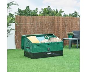 casa.pro Boîte de Rangement d'Extérieur Coffre de Jardin Résistant avec Fentes d'Aération Toit Incliné Poignées Capacité 387 L Acier Polyester 122 x 64 cm Vert Noir