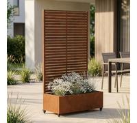casa.pro Brise-Vue avec Bac à Fleurs Nodepp 190 x 82 x 38 cm Rouille | séparateur de pièce, paravent, jardin, terrasse, balcon, intérieur, motif décoratif, 4 roulettes, acier corten