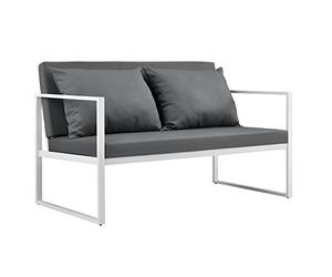 casa.pro Canapé Extérieur avec Coussins Armature Métal Polyester Blanc 70 x 114 x 60 cm