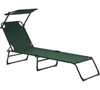 [casa.pro] Chaise longue pliable 190cm vert foncé avec toit Chaise longue de relaxation acier