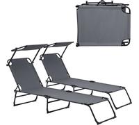 [casa.pro] Chaise longue [set de 2] pliable 190cm gris foncé avec toit Chaise longue en acier