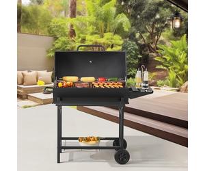 casa.pro Chariot de Barbecue au Charbon de Bois avec Thermomètre de Couvercle Système de Ventilation Cuisson Précise Acier Inoxydable Plastique 95 x 108 x 61 cm Noir