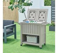 casa.pro Chariot de Service avec Glacière Capacité 80 L 4 roulettes Espace de Rangement Ouvre-Bouteilles Bouchon de Vidange Polypromylène PVC 102 x 47 x 87 cm Beige Aspect Bois