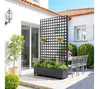 casa.pro Cloison avec Bac à Fleurs Brise-Vue sur roulettes à 360° Séparation Paravent à Motif en Treillis avec Déplacement Flexible Protection Résistant Élégant Acier Galvanisé 190 x 82 x 38 cm Noir