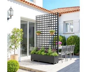 casa.pro Cloison avec Bac à Fleurs Brise-Vue sur roulettes à 360° Séparation Paravent à Motif en Treillis avec Déplacement Flexible Protection Résistant Élégant Acier Galvanisé 190 x 82 x 38 cm Noir